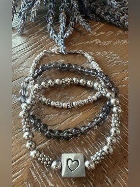 Heart & Beaded Bracelets Triple Stack 🖤